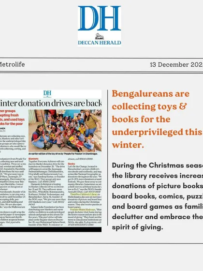 We're in the news again! Deccan Herald featured our winter donation drive, highlighting how our community comes together to share the spirit of giving.