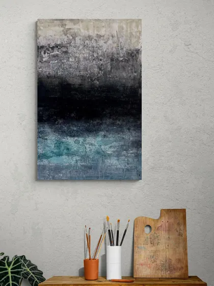 A mockup of 'Don’t Hold the Thought' in a creative workspace. Its calming tones are perfect for a place of focus and inspiration.