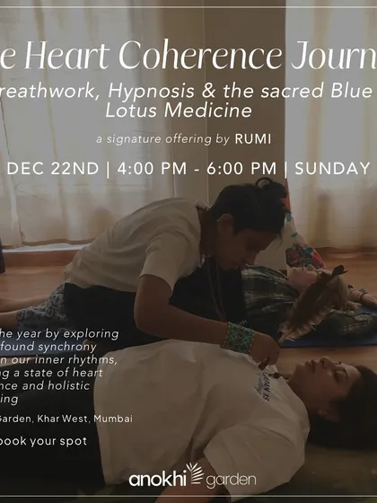 The Heart Coherence Journey is a signature offering by Rumi. It combines breathwork, hypnosis, and sacred Blue Lotus medicine to foster a state of holistic well-being.