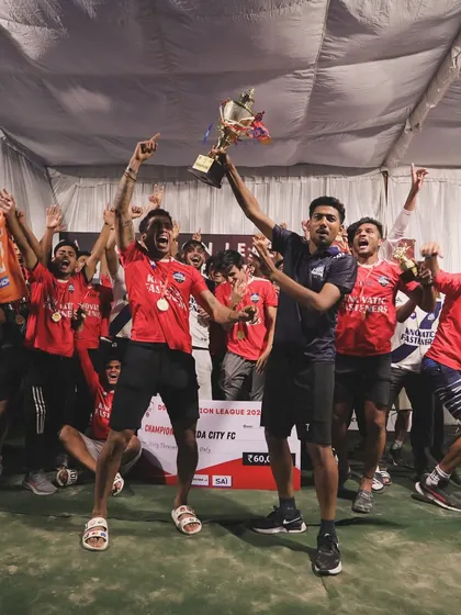 This is the moment we lifted the Delhi A Division trophy in 2024. The raw emotion and celebration from the team captures the winning culture we have built at Noida City FC.