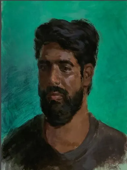 An acrylic portrait of my friend Sunil. The focus here was on capturing his likeness under dramatic lighting.