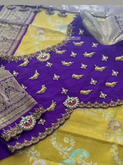 The full layout of the purple mango buti blouse.