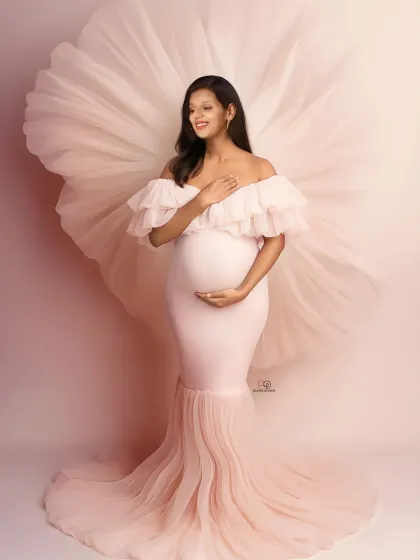 A touch of digital magic enhances this beautiful portrait. This AI-edited image shows how we can add an artistic, painterly effect to create a truly unique piece of art from your maternity session.
