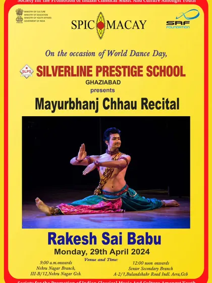 A poster for a Chhau recital at Silverline Prestige School on World Dance Day. We believe in celebrating and sharing our art form on every possible occasion.