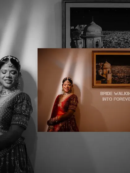 An artistic take on a bridal portrait. We combined a black and white image with a color photo, creating a modern and stylish look that feels like a magazine feature.