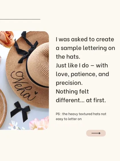 A behind-the-scenes look at the sample lettering I did on these heavily textured hats. It's a reminder that even in the face of setbacks, the process of creating and learning is what matters most.