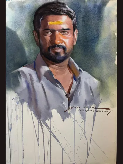 A portrait demonstration at R.C. Art Studio in Pune. The strong lighting on the model's face was the main focus of this piece.