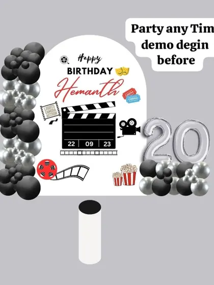 The digital mock-up I provide to clients before finalizing the design for the movie-themed party.