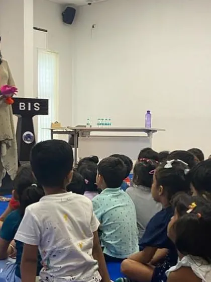 A storytelling session at BIS Bengaluru. I always start by connecting with the children first, building a sense of trust and excitement before the puppets appear.