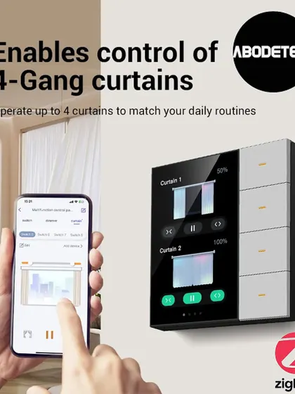 Our multi-functional control panels simplify your life by consolidating controls. This single unit enables the operation of up to four separate curtains or blinds, allowing you to match your daily routines with precision.