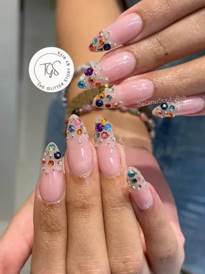 Another angle of the stunning crystal pixie nails, showing how they sparkle and shine from every direction.