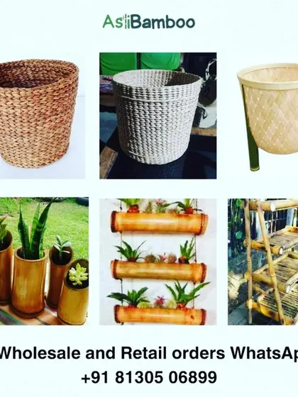 We create a wide range of planters from sustainable materials like bamboo, kauna grass, and water hyacinth. This includes simple woven baskets, standing planters, and multi-tiered racks, perfect for adding greenery to any indoor or outdoor space.