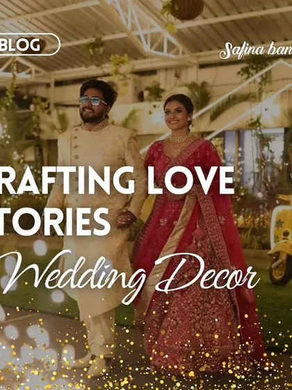 A graphic for our blog on crafting love stories through personalized wedding decor.