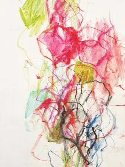 Look at the energy in these lines. This is the visual representation of a creative journey. Each color and mark is a decision, an impulse, and a part of a larger story being told through abstract expression.