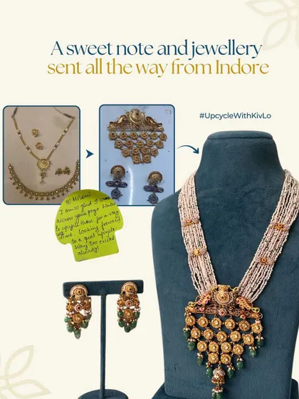 We received these two necklaces and a sweet note all the way from Indore. We combined them into a single, grand pearl haar with a statement pendant, showing how we can work with clients from anywhere.