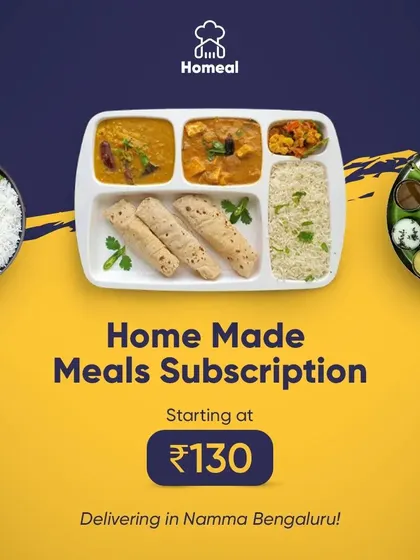 Our homemade meal subscriptions start at just ₹130. Get delicious and healthy vegetarian thalis, including North Indian and South Indian options, delivered daily across Namma Bengaluru.