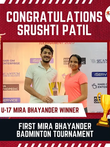 We don't just build players; we build champions. A huge congratulations to our player Srushti Patil for winning the U-17 Mira Bhayander Badminton Tournament. This is what dedication and hard work looks like.