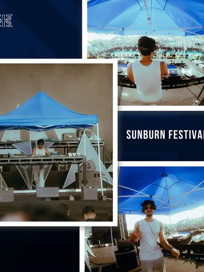 A collage showcasing the different moments from my Sunburn Festival performance. From the DJ console to the crowd view, it captures the essence of the festival experience.