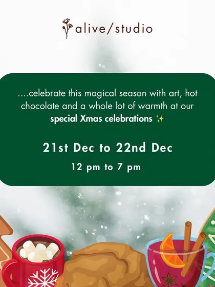 Our Christmas celebration announcement, promising a magical season filled with art, hot chocolate, and warmth.
