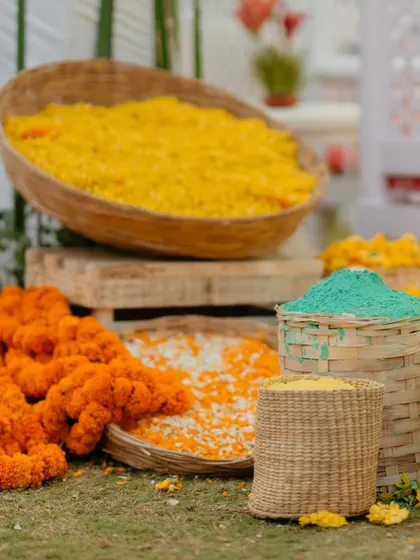 These images and videos showcase the rich variety of details, floral arrangements, and decor elements that bring our vibrant Haldi and Mehendi celebrations to life.