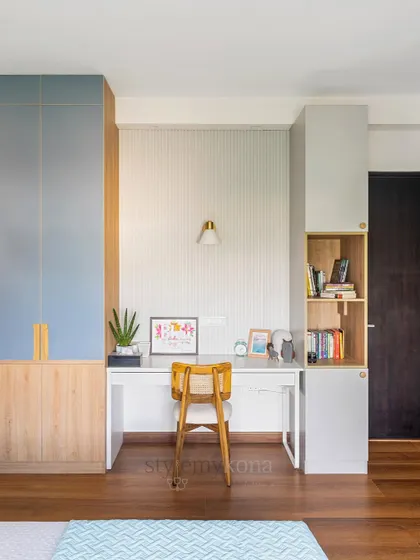 A view of the study area in the kids' room, designed to be adaptable as the child's needs change over time.