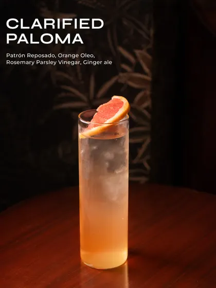 The Clarified Paloma, a crystal-clear and refreshing take on the classic Paloma.