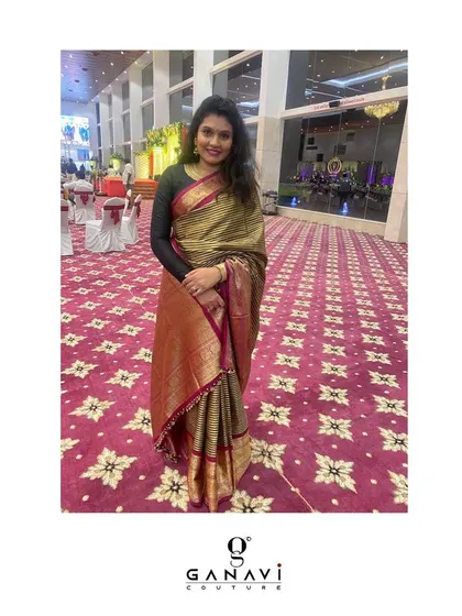 Sanjana dazzling in an heirloom Kanjeevaram saree, which we paired with a modern, chic full-sleeve black blouse. This is a perfect example of how to give a traditional saree a contemporary twist.
