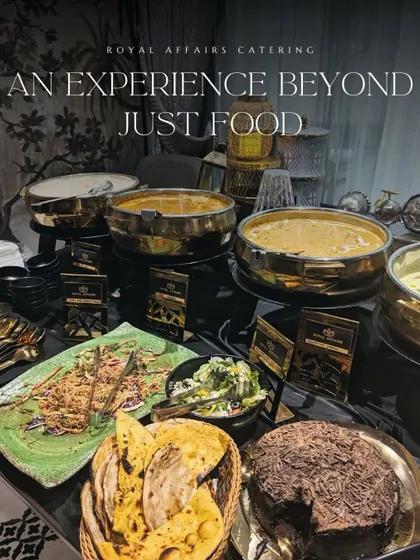 My buffet service goes beyond just food; it's a complete experience. I use elegant brass chafing dishes and professional display ware to present a full-course meal, including main courses, salads, breads, and desserts, for a sophisticated dining experience.
