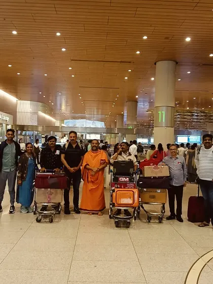 The whole artist troupe at the Mumbai airport, ready with our luggage for the long journey to Australia for our shows.