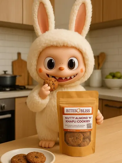 Here, we placed Labubu in a realistic kitchen setting to enjoy some cookies. This style of product photography helps customers visualize the product in their own homes, making it more relatable.