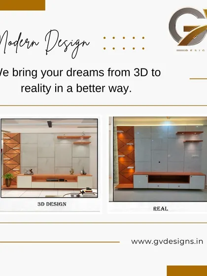 Another example of our 3D-to-reality process, this time for a TV unit. Our photorealistic 3D visualizations allow you to see exactly how your space will look, ensuring you are confident in every design decision before work begins.