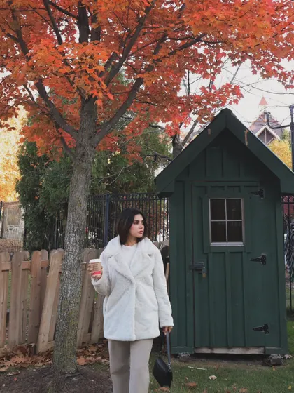 Enjoying the beautiful fall colors at Blue Mountain village with a coffee in hand.