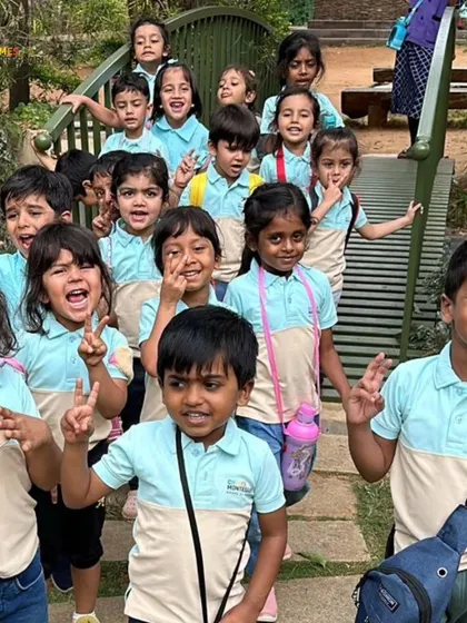 A group of children on a field trip, their faces alight with excitement and laughter as they explore a new environment together.