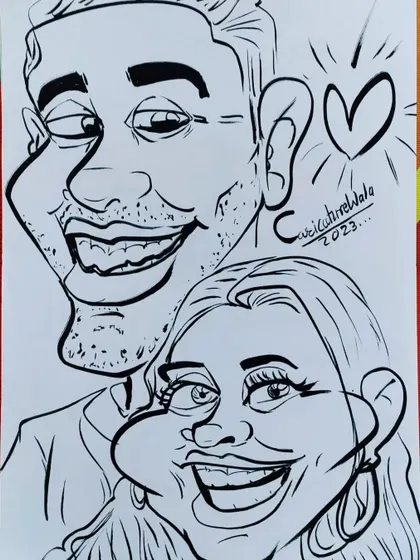 Two big smiles captured in this couple's portrait. My goal is always to bring out the joy in the people I draw.