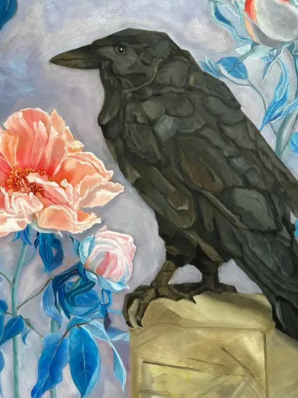 Our artists explore a wide range of wildlife subjects. This collection includes a striking painting of a crow among flowers and a gentle portrait of an African wild dog, showcasing diverse styles and emotional tones.