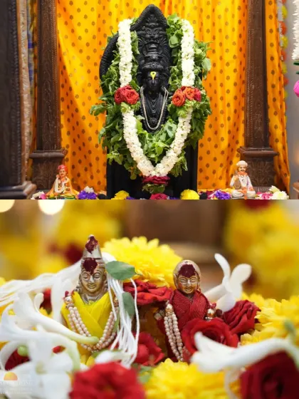 A collage showing the idol of Lord Vithala and smaller idols of Vithala and Rukmini. Ashadhi Ekadashi is a day to celebrate their divine love and presence.