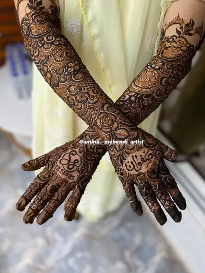 A crossed-hands pose showing the personalized design with the date and initials.