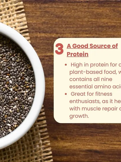 Chia seeds are a superfood for a reason. They are a great source of plant based protein containing all nine essential amino acids, perfect for muscle repair and growth.