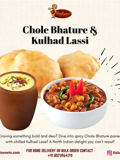 Craving something bold and desi? Dive into my spicy Chole Bhature paired with a chilled Kulhad Lassi.