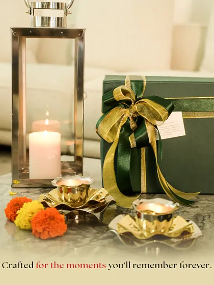 Crafted for the moments you will remember forever. Our festive gift hampers combine beautiful lighting, like this lantern and diya set, with elegant packaging for a truly special present.