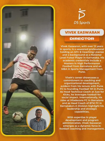 A profile of our Director, Vivek Easwaran, detailing his extensive experience in coaching and sports management both in India and internationally.