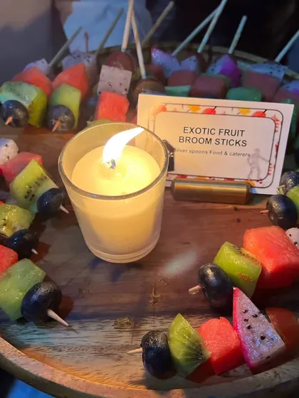 Our Exotic Fruit Broom Sticks were a healthy and colorful treat for a Halloween party, adding a touch of magic to the spooky celebration.