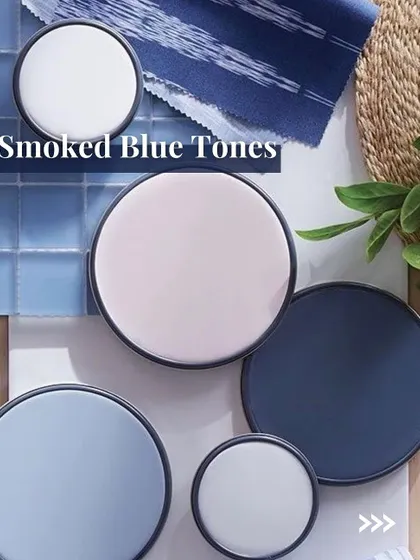 This mood board explores a smoked blue color palette. These tones are versatile and can be used to create spaces that are calm, sophisticated, and easy to experiment with.
