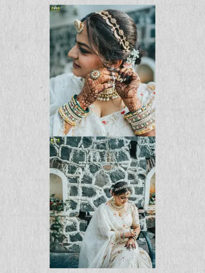 A collage of the bride getting ready. These shots capture the final touches, from putting on earrings to quiet moments of reflection, telling the story of her transformation.