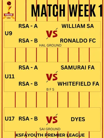 Match week 1 fixtures for the kickoff of the KSFA YPL season.