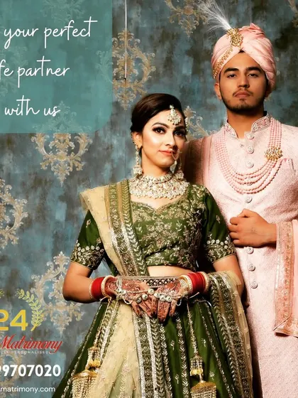Find your perfect life partner with us. A poised and elegant couple in their engagement attire, representing the high-status, elite matches we specialize in.