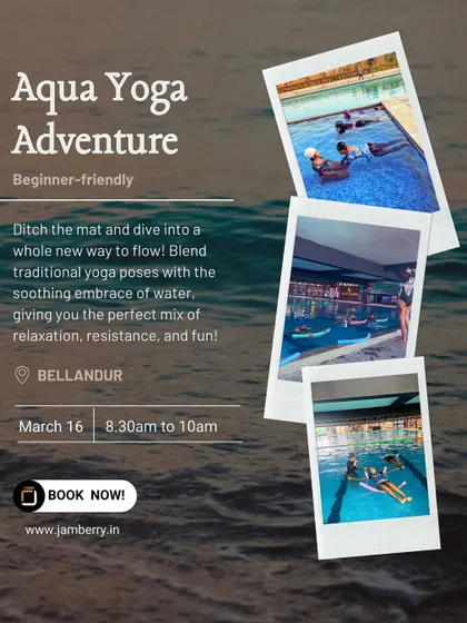 An announcement for my Aqua Yoga Adventure. These sessions are beginner-friendly and offer a whole new way to flow, blending traditional poses with the soothing embrace of water.