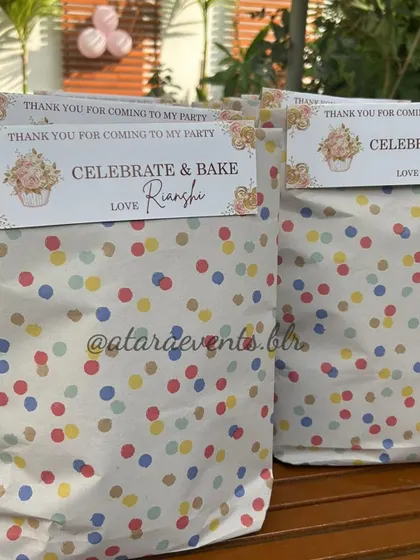 "Celebrate & Bake" party favors from a pizza-making birthday party. This shows how I create a cohesive experience, from the activity itself to the thank-you gifts for the little chefs.