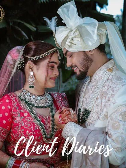 More from our client diaries. This candid shot captures a beautiful moment between the bride and groom, with the bride looking stunning in our rental jewellery.