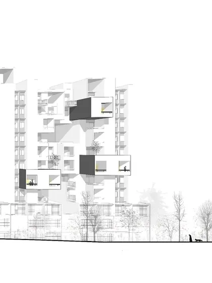 Another elevation study for Aurum Avenue, focusing on the interplay of solid and void in the facade design.